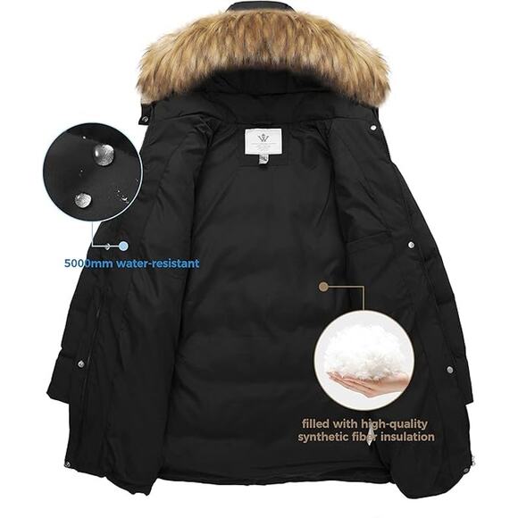 NWT WenVen Women's Bulky Winter Thicken Jacket with Fur Trim Hood,Black-Size M - Picture 3 of 6